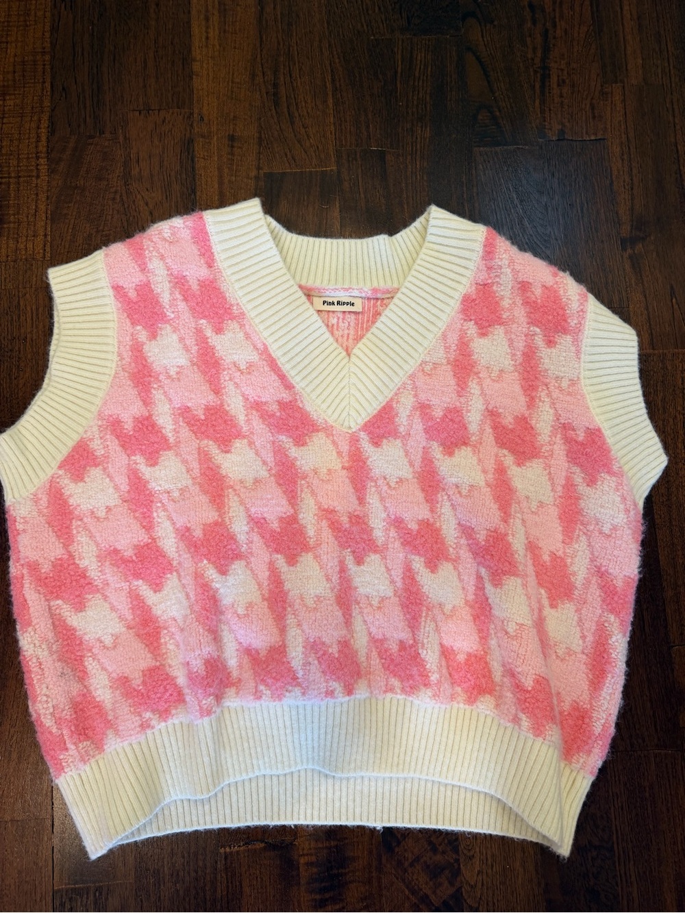 Pink Houndstooth V-Neck Sweater Vest